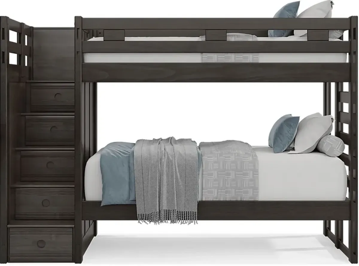 Kids Creekside 2.0 Charcoal Twin/Twin Step Bunk Bed