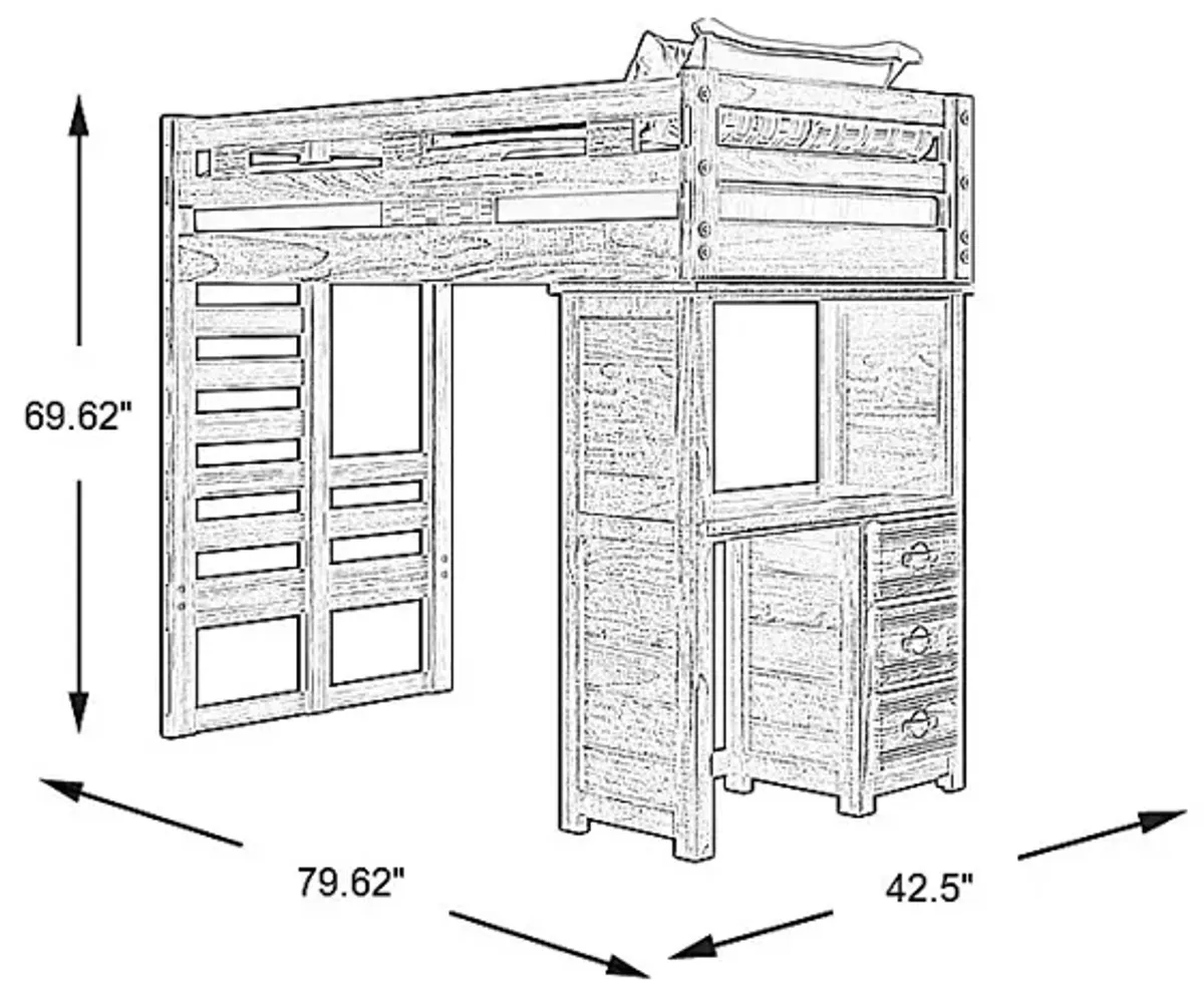 Kids Creekside 2.0 Chestnut Twin Loft with Loft Desk