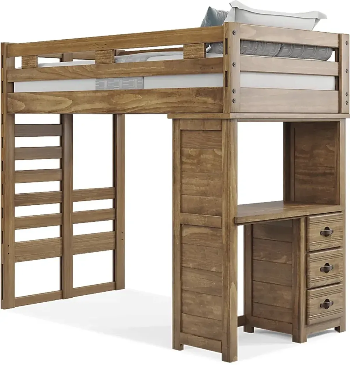 Kids Creekside 2.0 Chestnut Twin Loft with Loft Desk