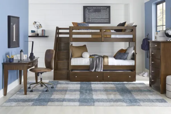 Kids Santa Cruz Brown Cherry Twin/Twin Step Bunk Bedroom