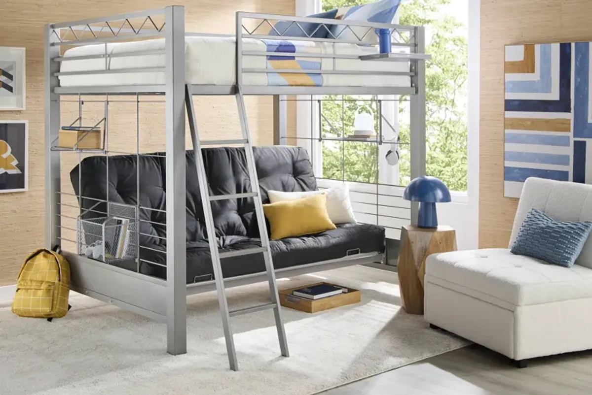 Build-a-Bunk Gray Full/Futon Loft Bed with Gray Accessories