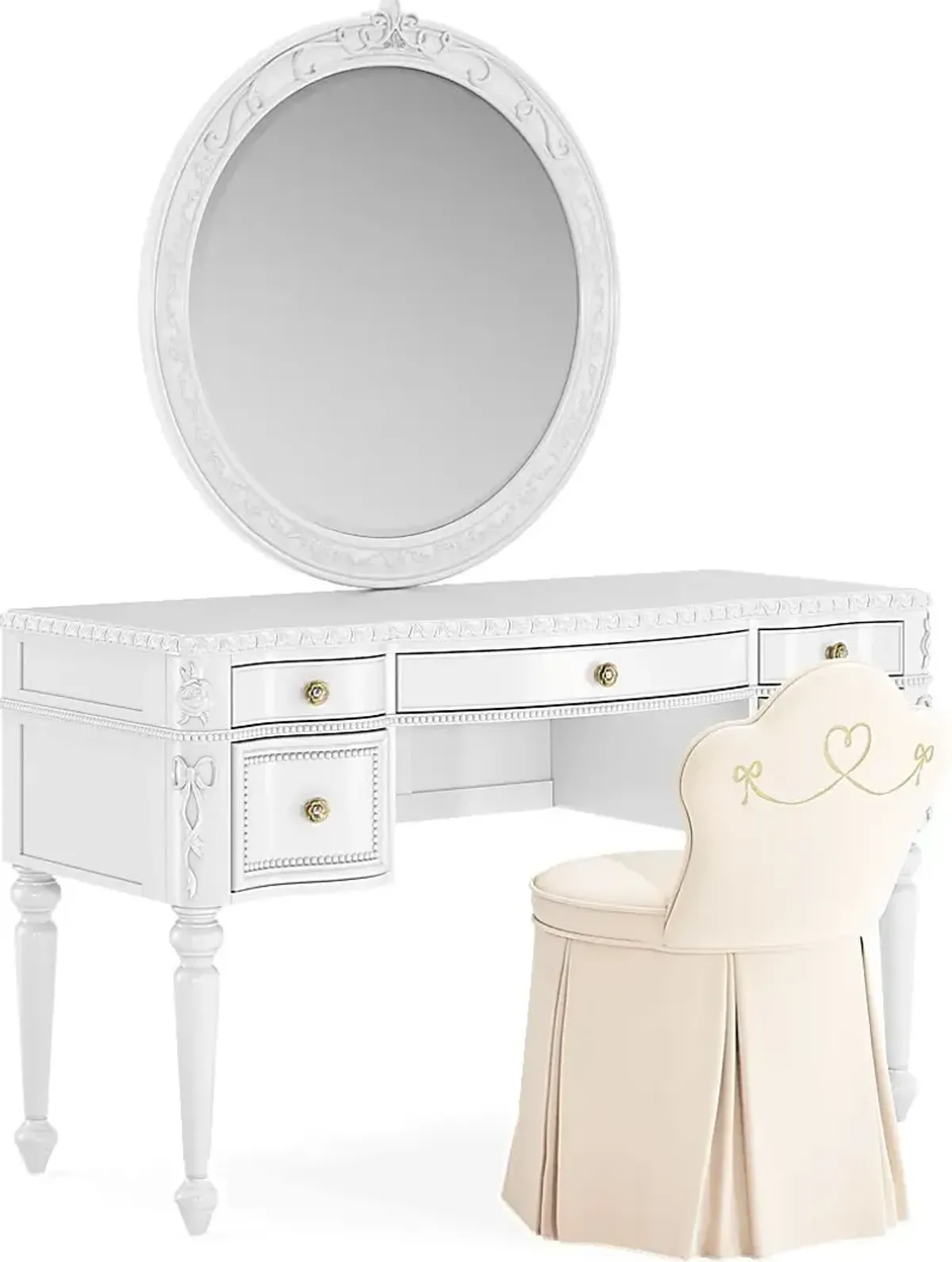 Disney Princess Sparkle White Desk with Round Mirror and Vanity Chair