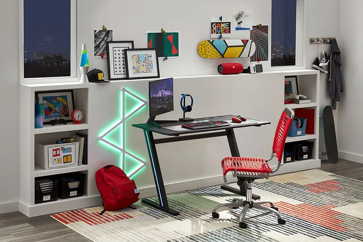 Kids Carbon Optix Black Computer Desk with LED Lights