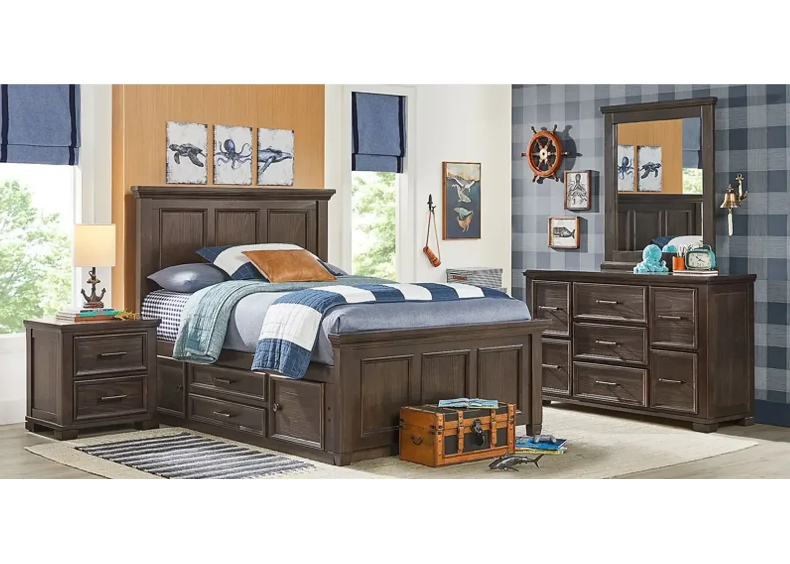 Kids Canyon Lake Java 5 Pc Full Panel Bedroom with Storage Side Rail