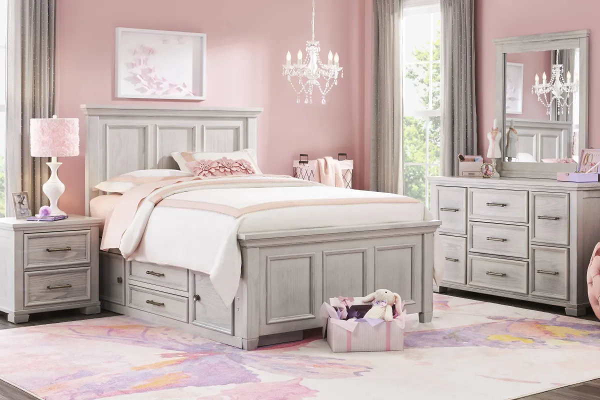 Kids Canyon Lake Ash Gray Full Panel Bedroom with Storage Side Rail