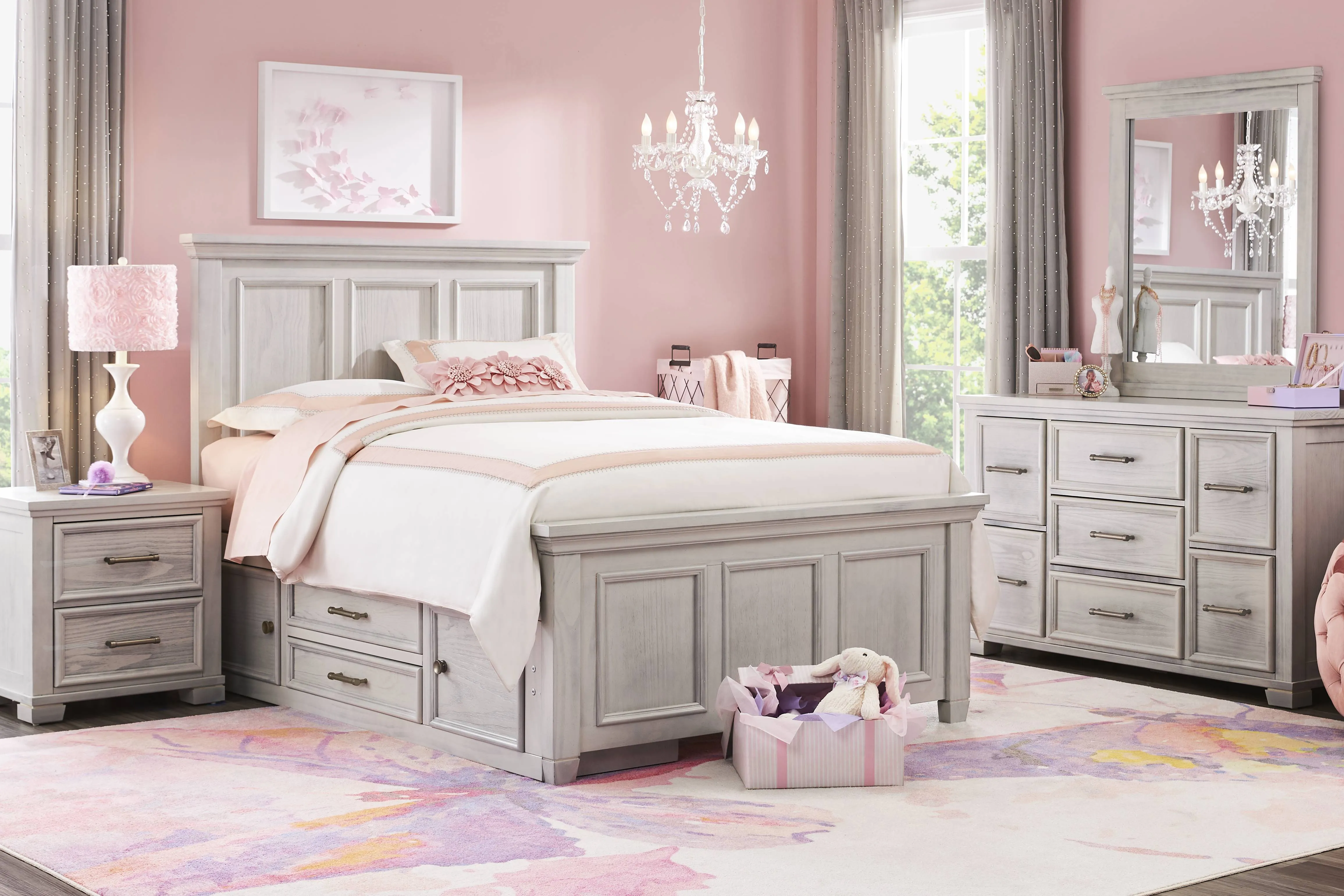 Kids Canyon Lake Ash Gray Full Panel Bedroom with Storage Side Rail
