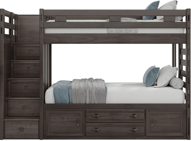 Kids Creekside 2.0 Charcoal Twin/Twin Step Bunk Bed with Storage Side Rail