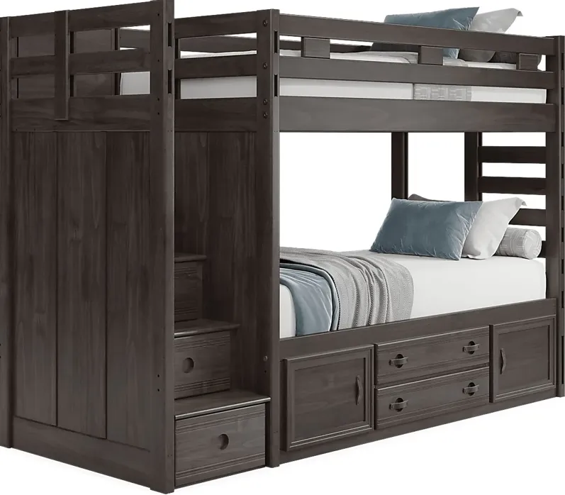 Kids Creekside 2.0 Charcoal Twin/Twin Step Bunk Bed with Storage Side Rail