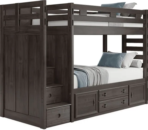 Kids Creekside 2.0 Charcoal Twin/Twin Step Bunk Bed with Storage Side Rail