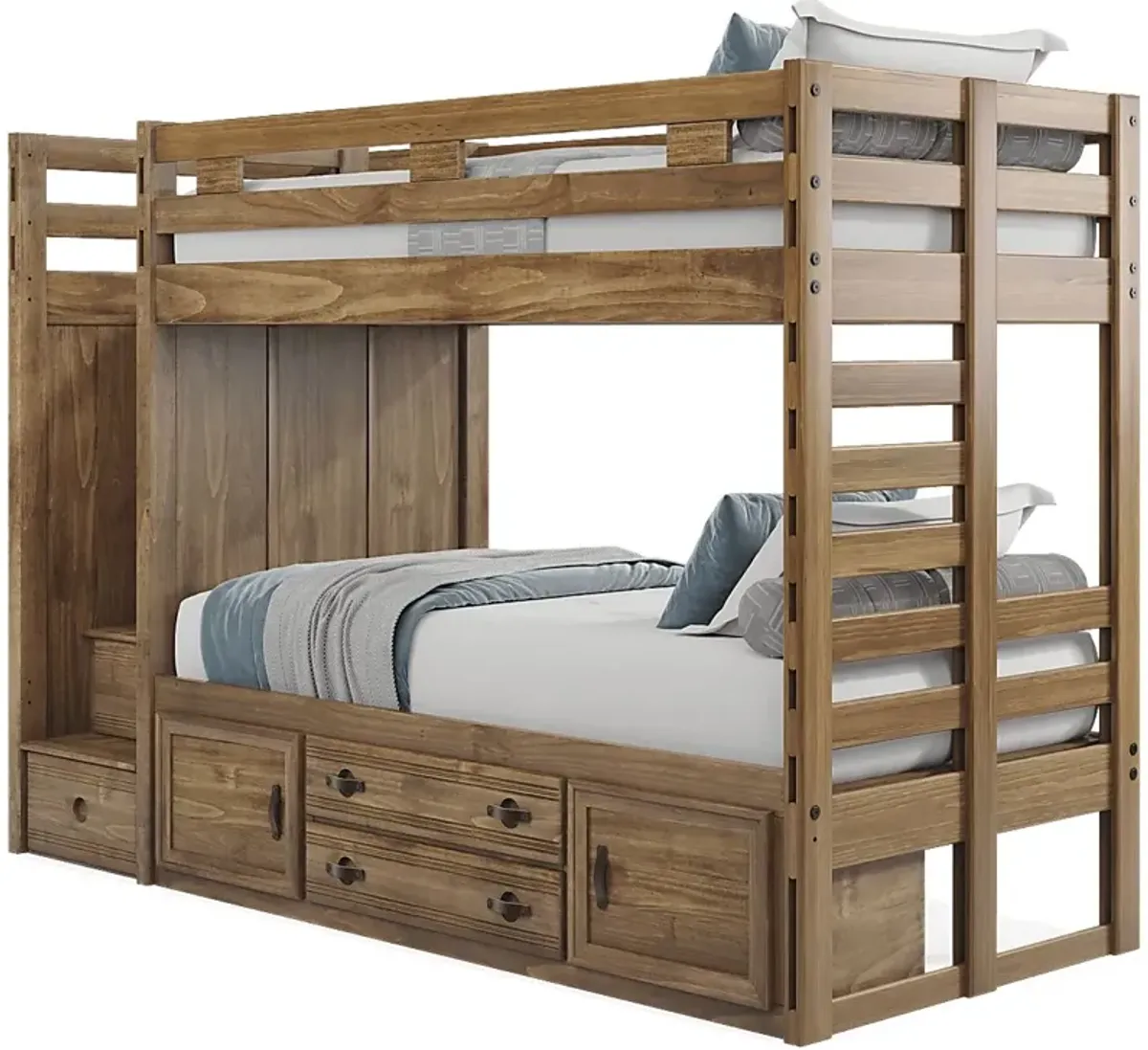 Kids Creekside 2.0 Chestnut Twin/Twin Step Bunk Bed with Storage Side Rail