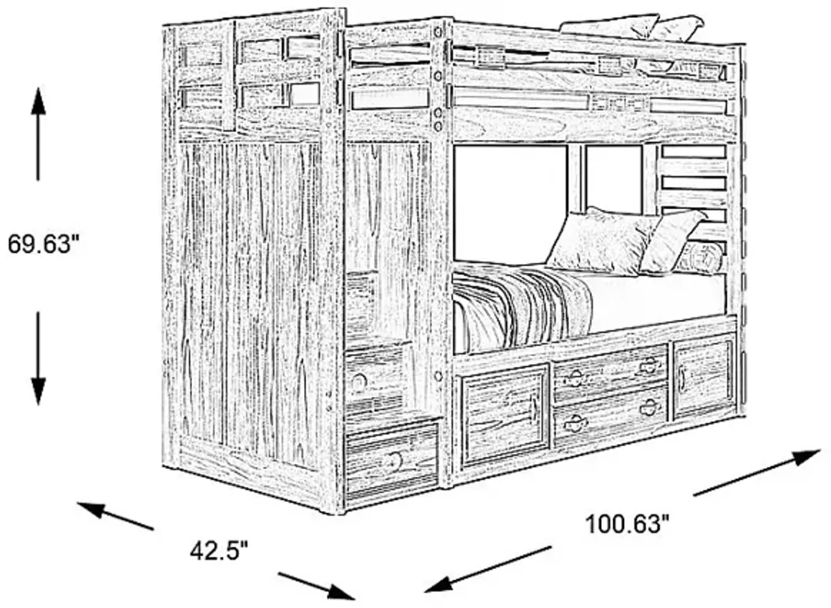 Kids Creekside 2.0 Chestnut Twin/Twin Step Bunk Bed with Storage Side Rail