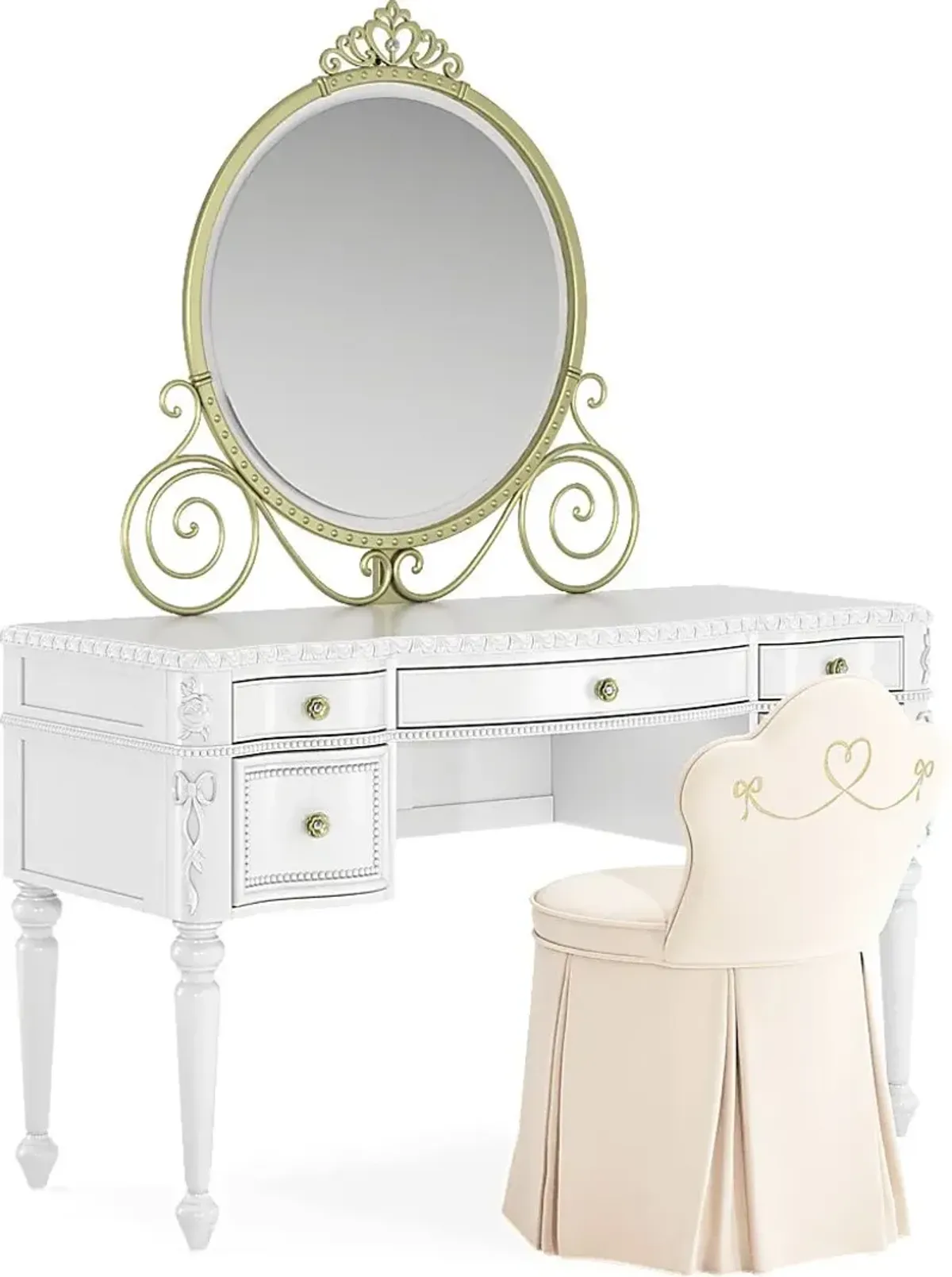 Disney Princess Sparkle White Desk with Carriage Mirror and Vanity Chair