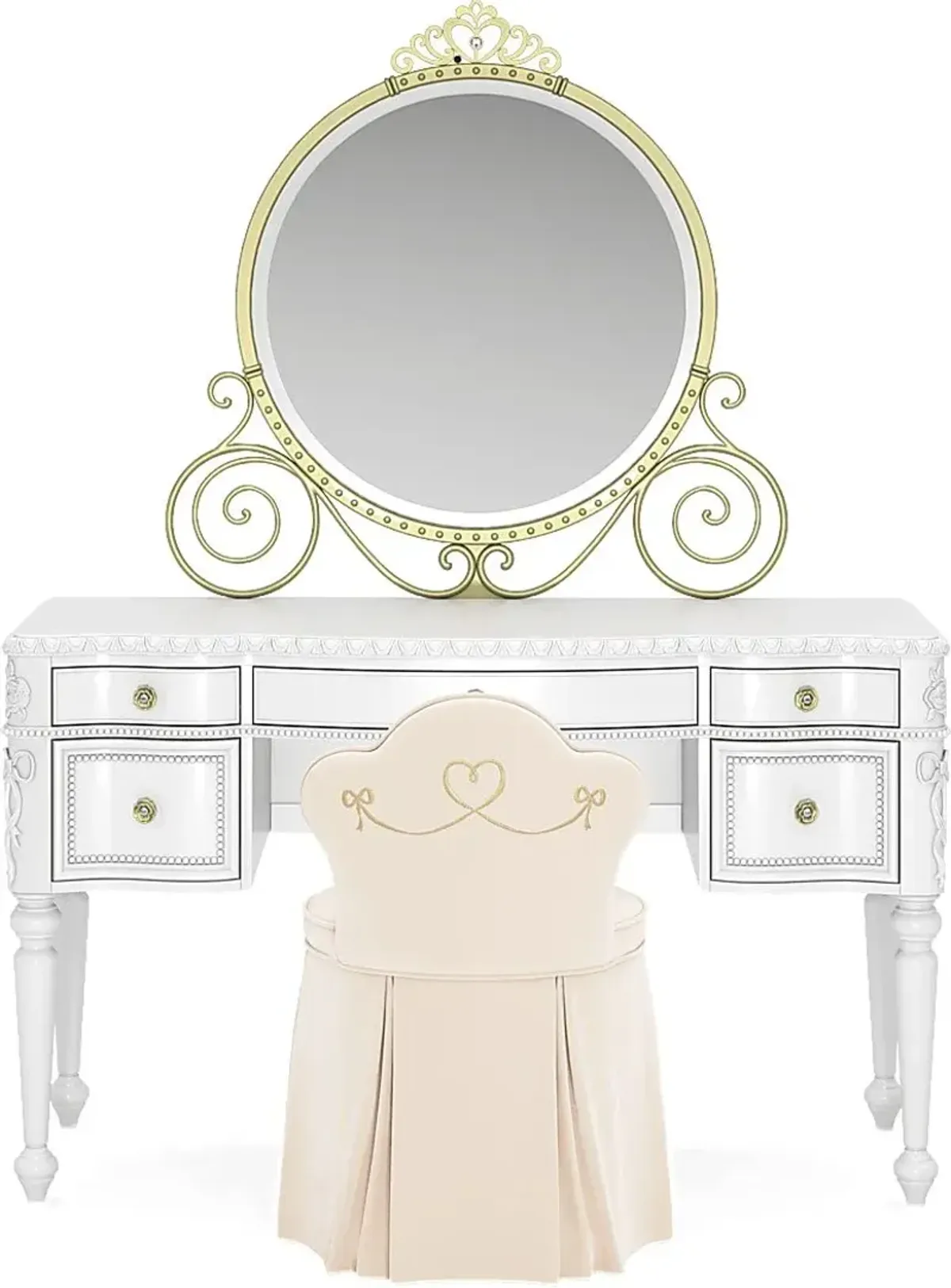 Disney Princess Sparkle White Desk with Carriage Mirror and Vanity Chair