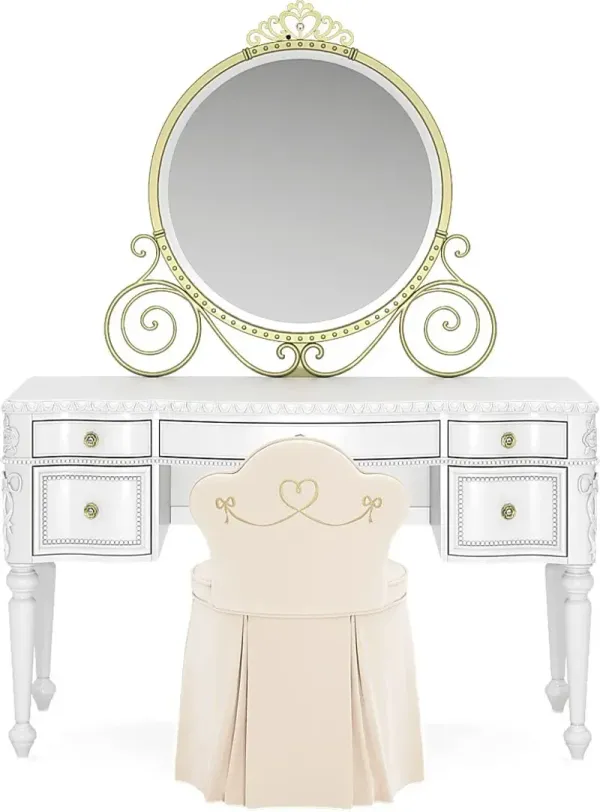 Disney Princess Sparkle White Desk with Carriage Mirror and Vanity Chair