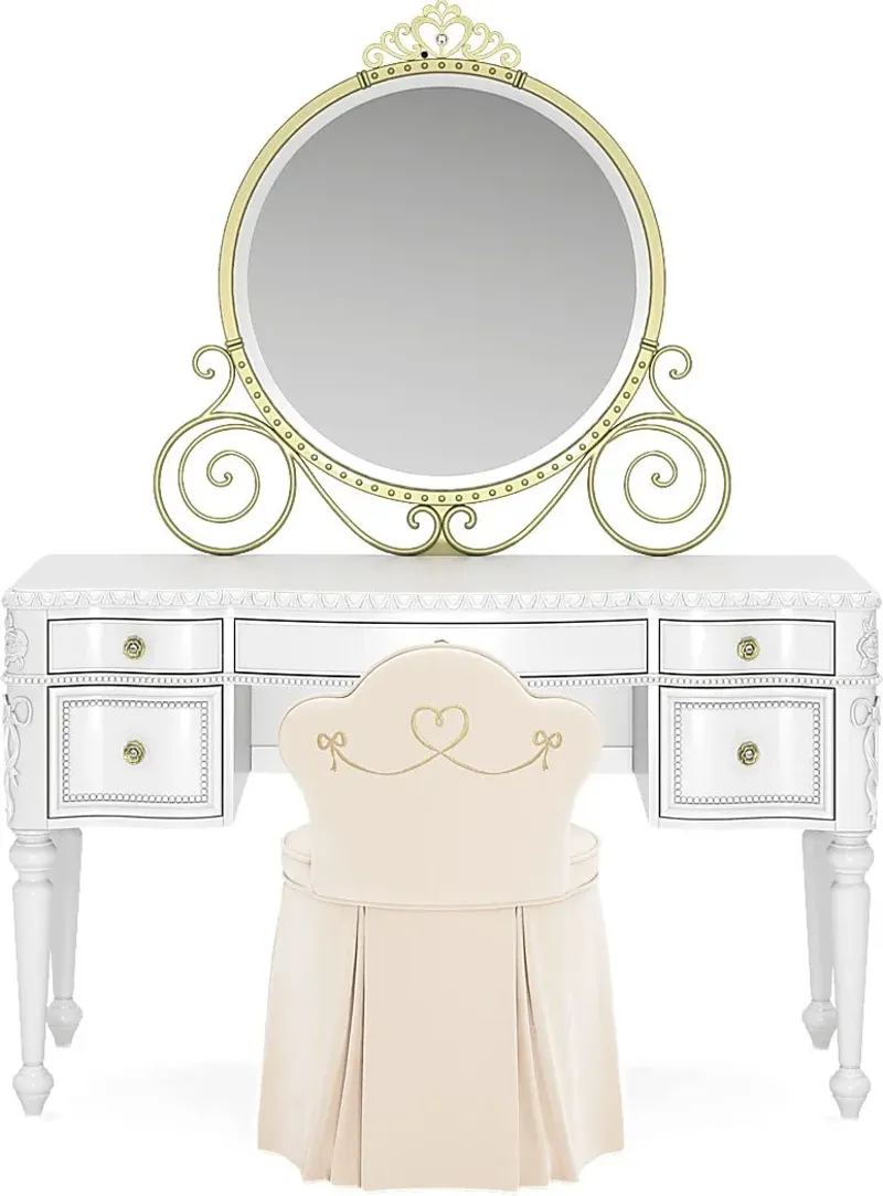 Disney Princess Sparkle White Desk with Carriage Mirror and Vanity Chair