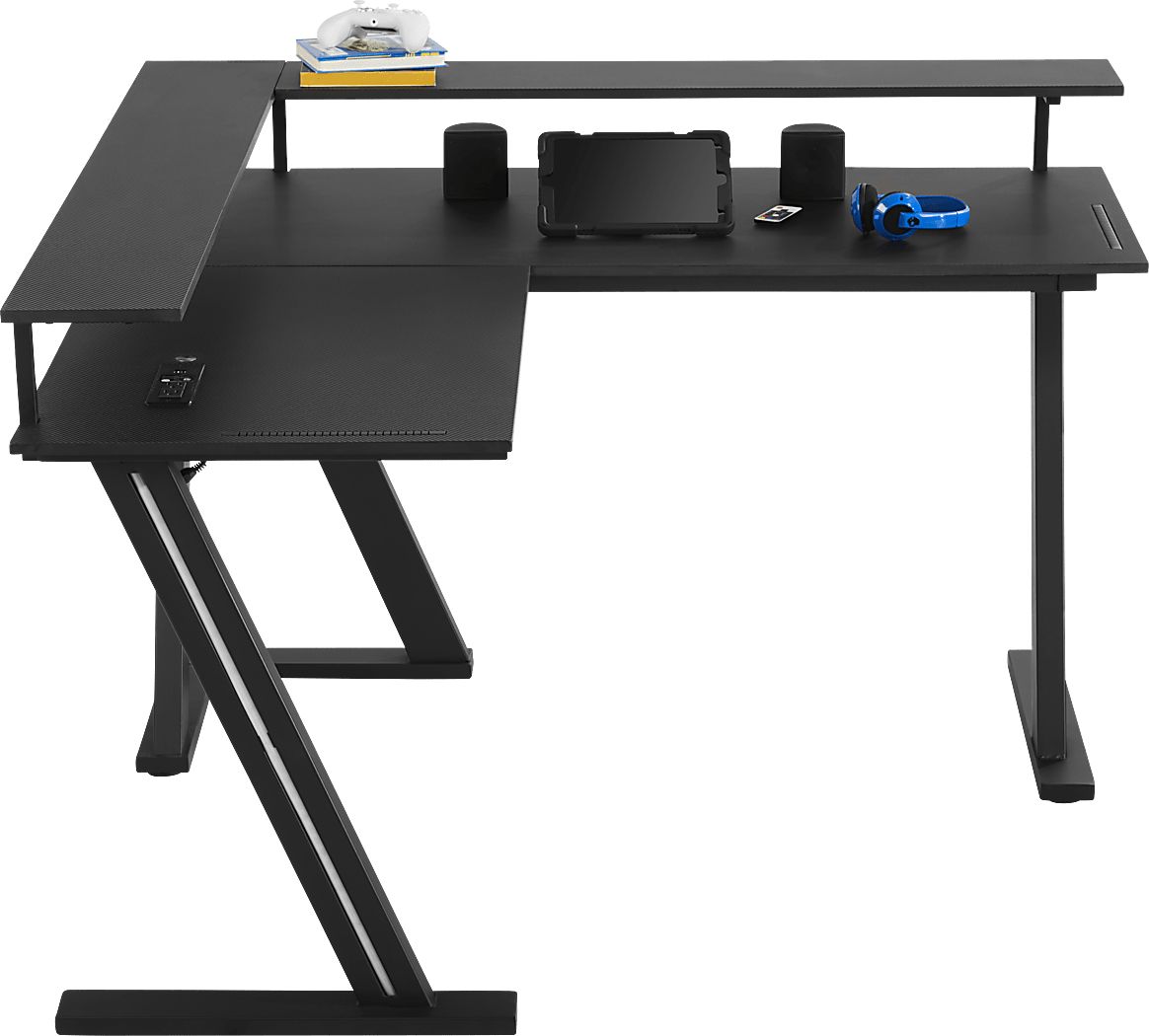 Carbon Optix Black LShaped Computer Desk with LED Lights