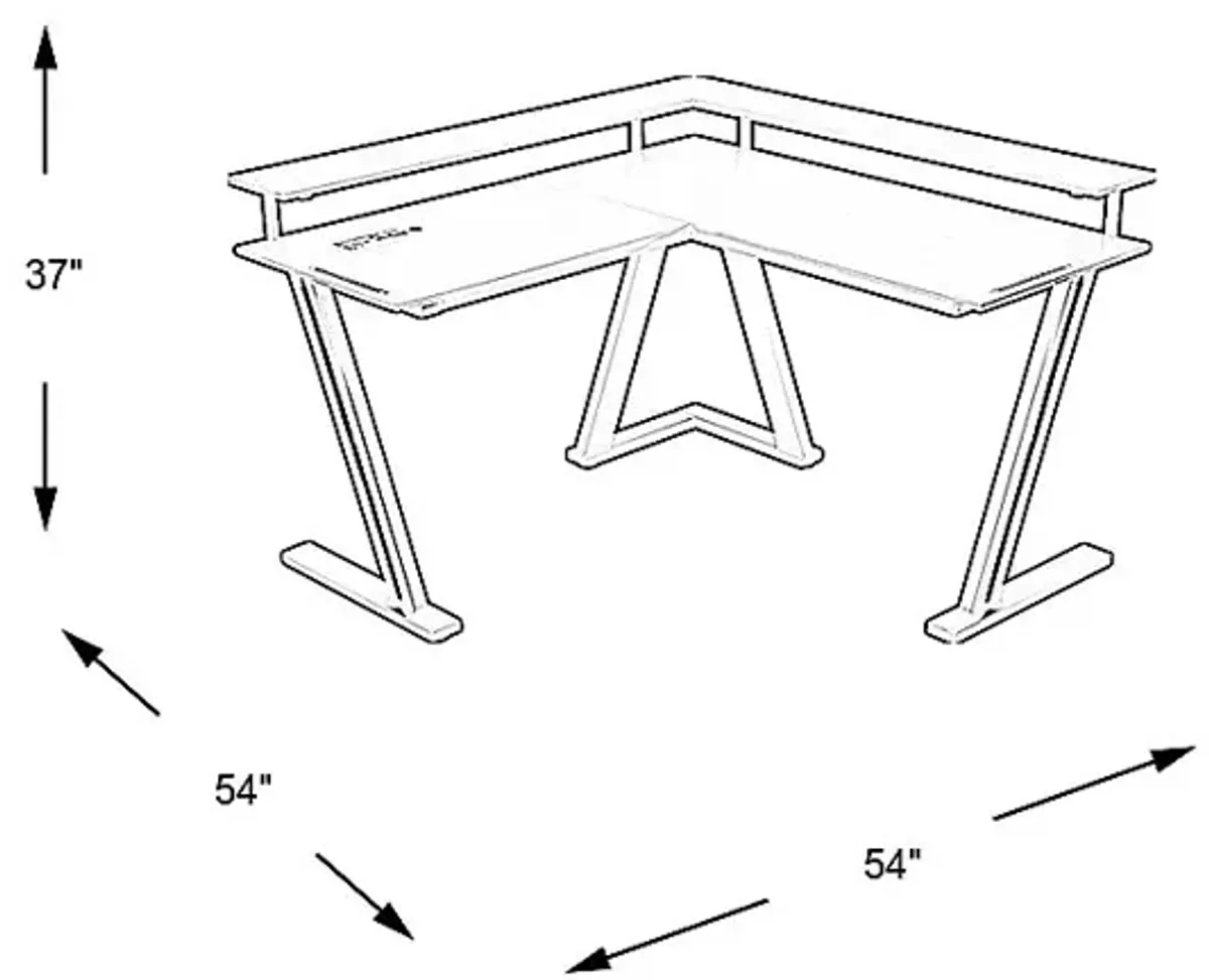 Kids Carbon Optix Black L-Shaped Computer Desk with LED Lights