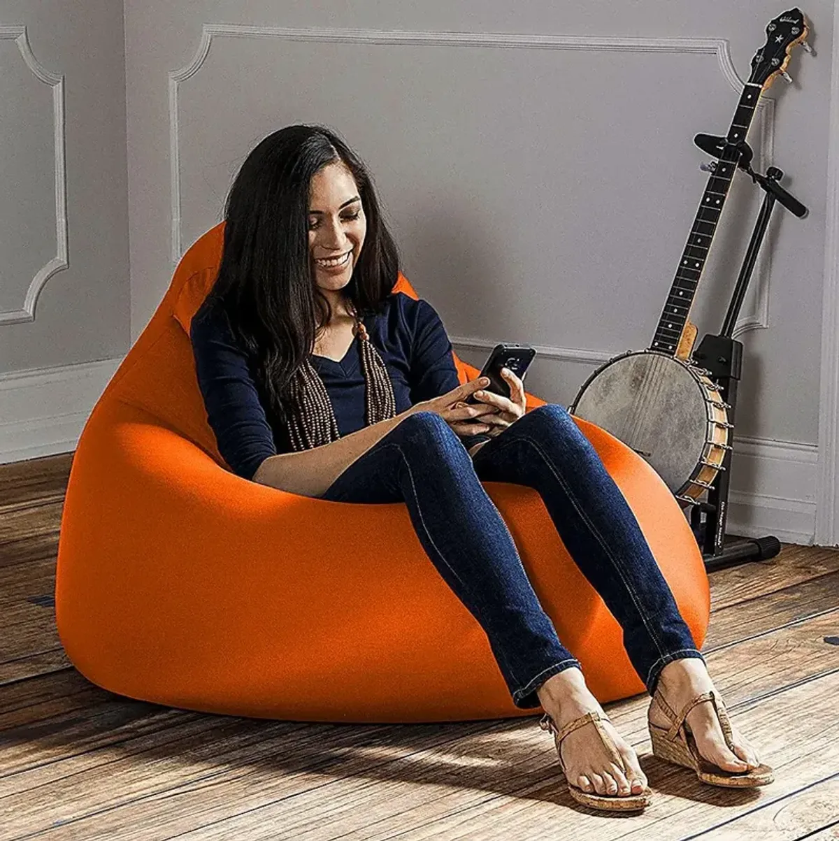 Kids Cloud Nest Large Orange Bean Bag Chair