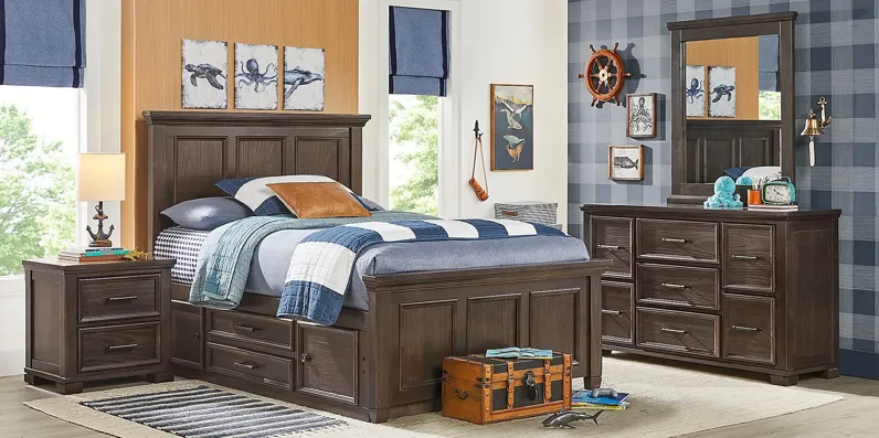 Kids Canyon Lake Java 6 Pc Full Panel Bedroom with Storage Side Rail and Trundle