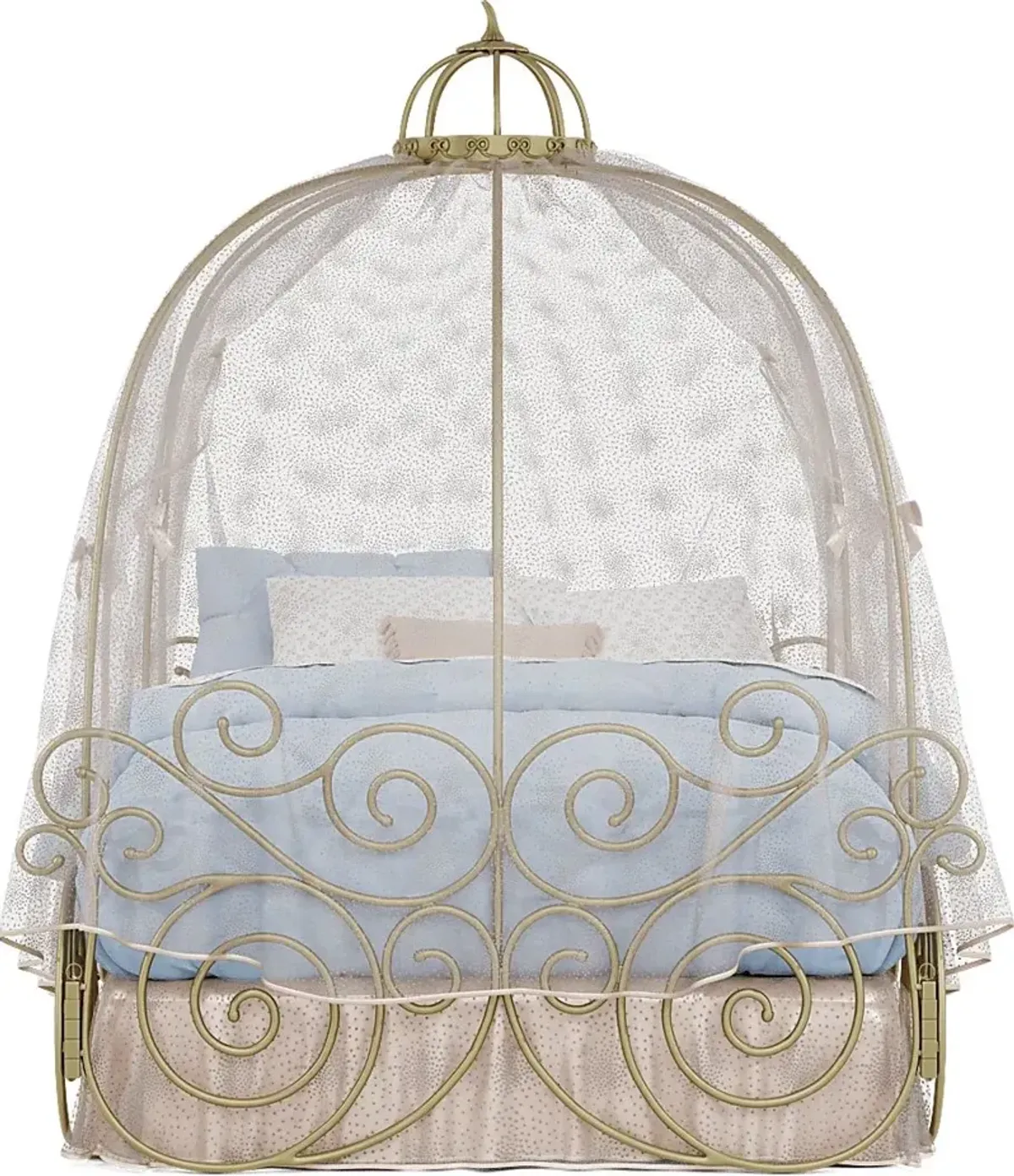 Disney Princess Royal Gold Full Carriage Bed with Pink Canopy and Bed Skirt