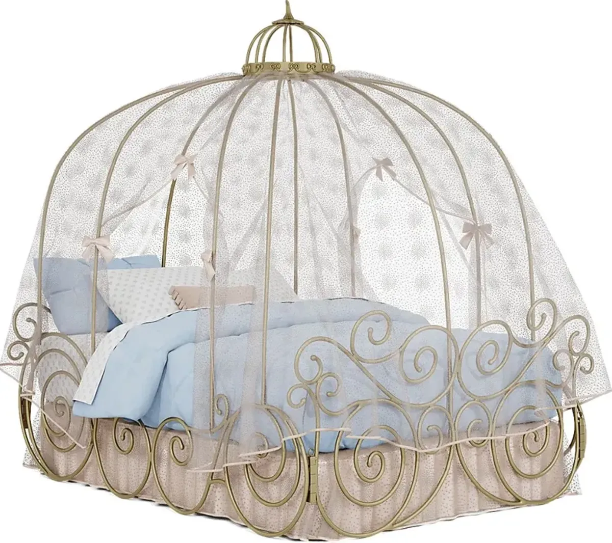 Disney Princess Royal Gold Full Carriage Bed with Pink Canopy and Bed Skirt