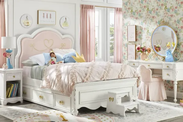 Disney Princess Sparkle White Full Upholstered Panel Bedroom