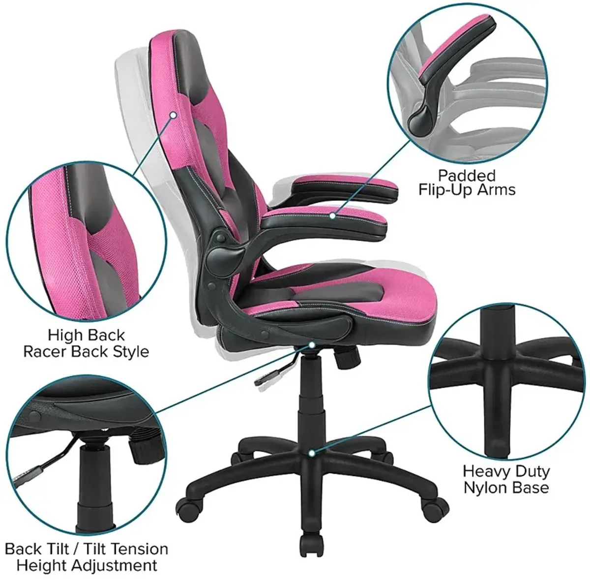 Tournne Pink Office Gaming Chair