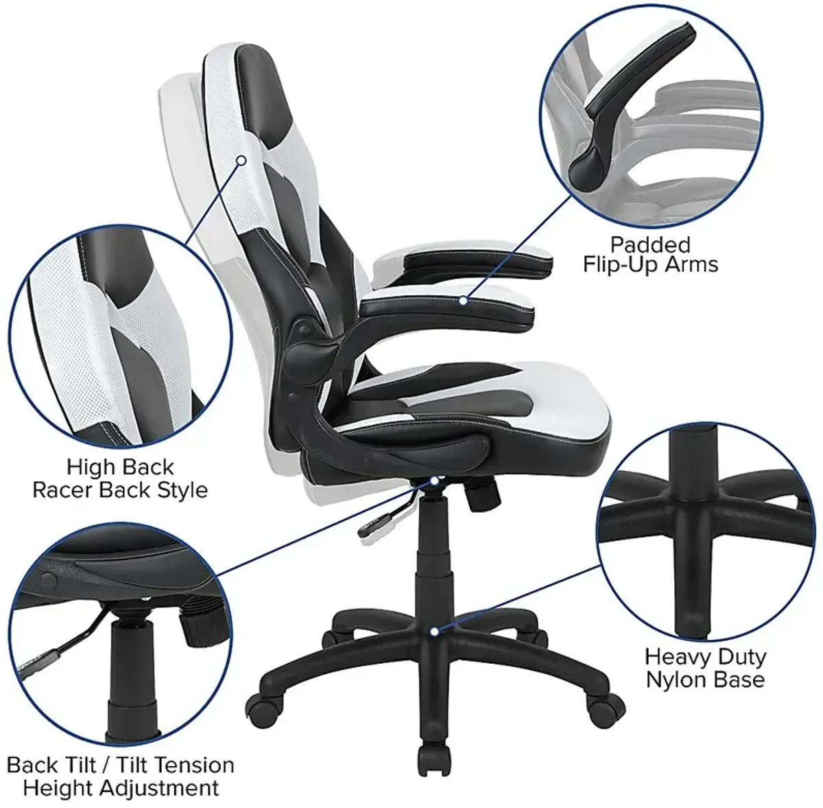 Tournne White Office Gaming Chair