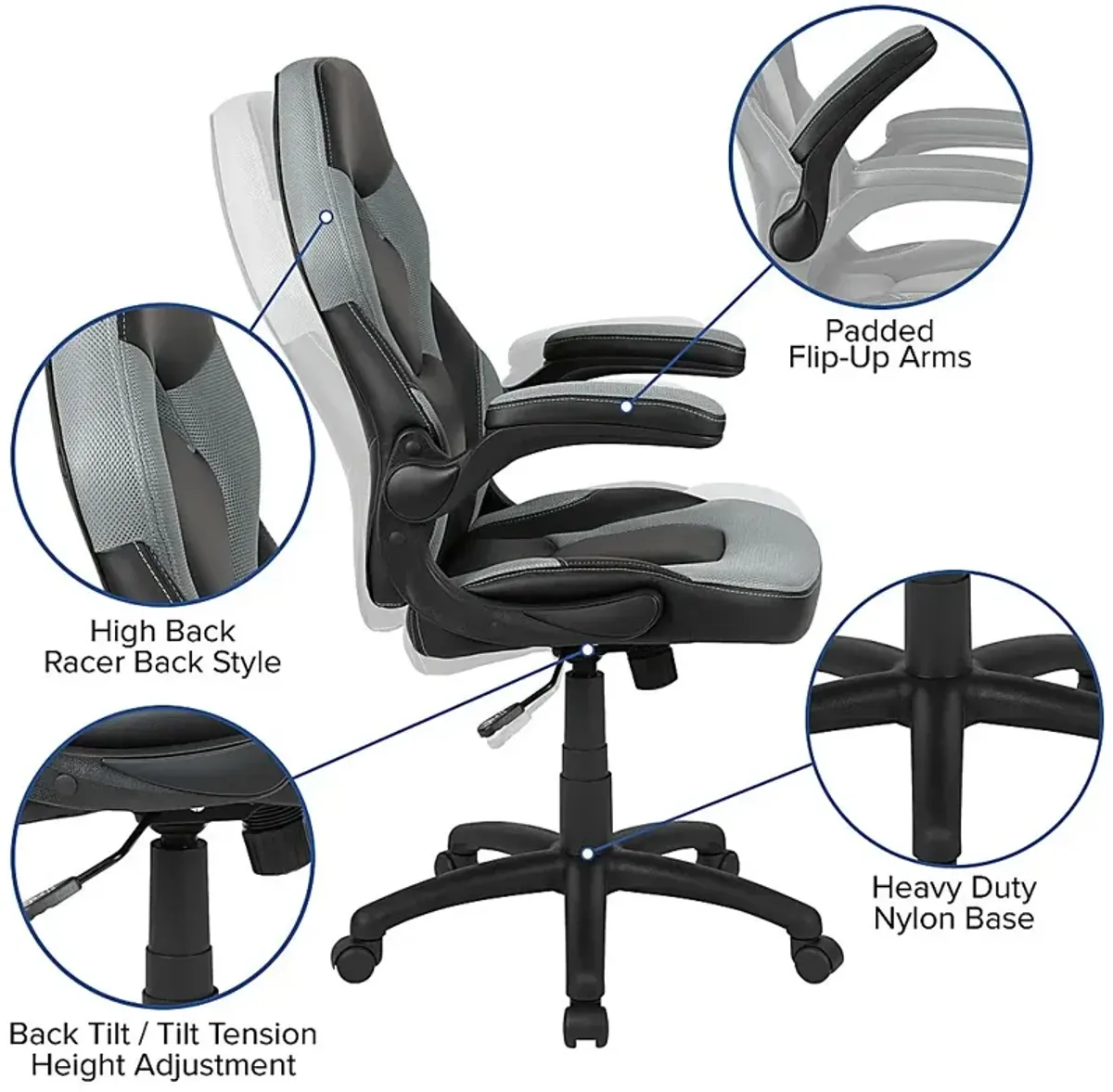 Tournne Gray Office Gaming Chair