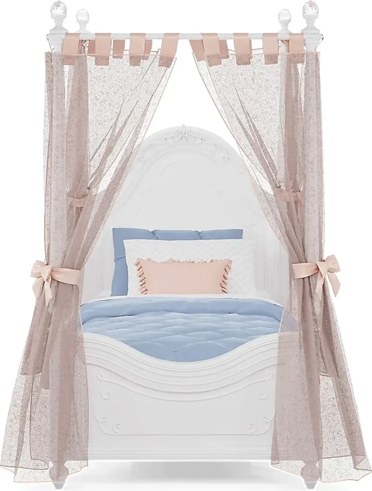 Disney Princess Sparkle White Twin Canopy Bed with Pink Canopy Fabric