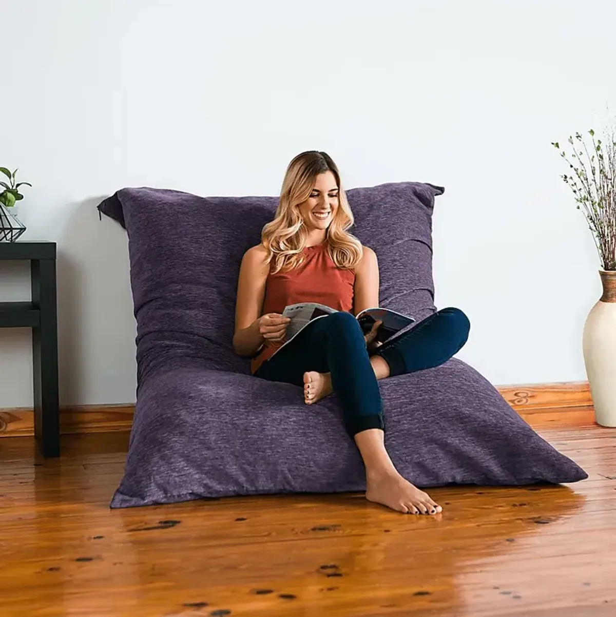 Kids Kimmy Purple Large Bean Bag Chair and Floor Pillow