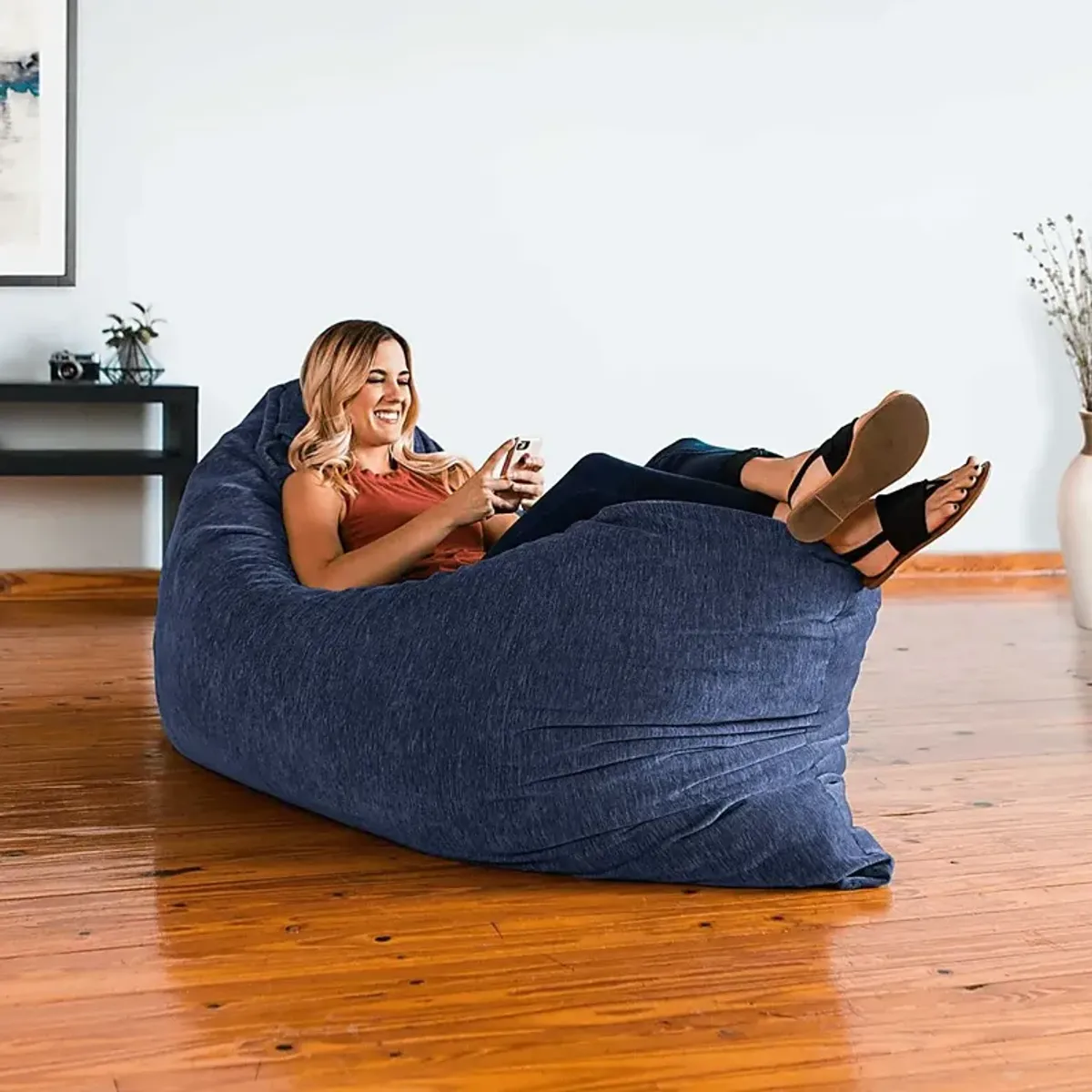 Kids Kimmy Navy Large Bean Bag Chair and Floor Pillow