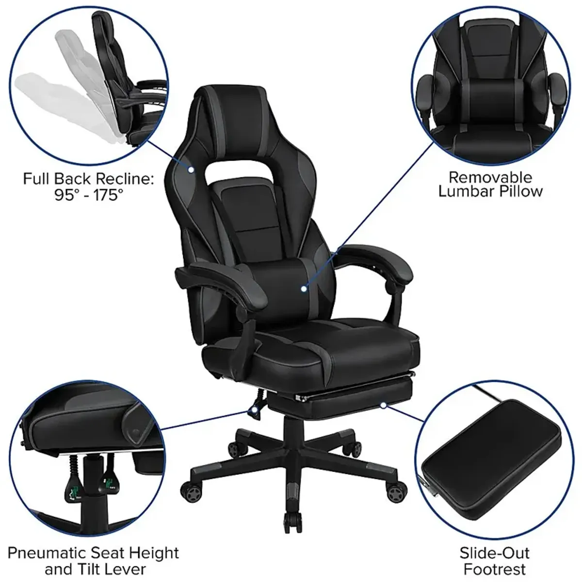 Exfor Gray Ergonomic PC Gaming Chair with Footrest