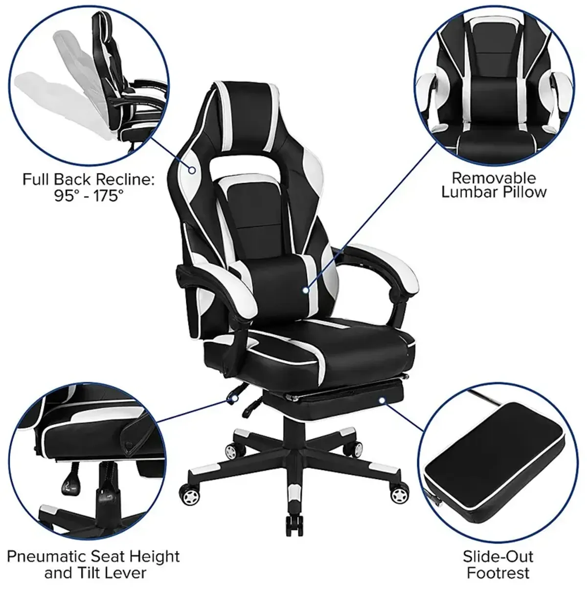 Exfor White Ergonomic PC Gaming Chair with Footrest