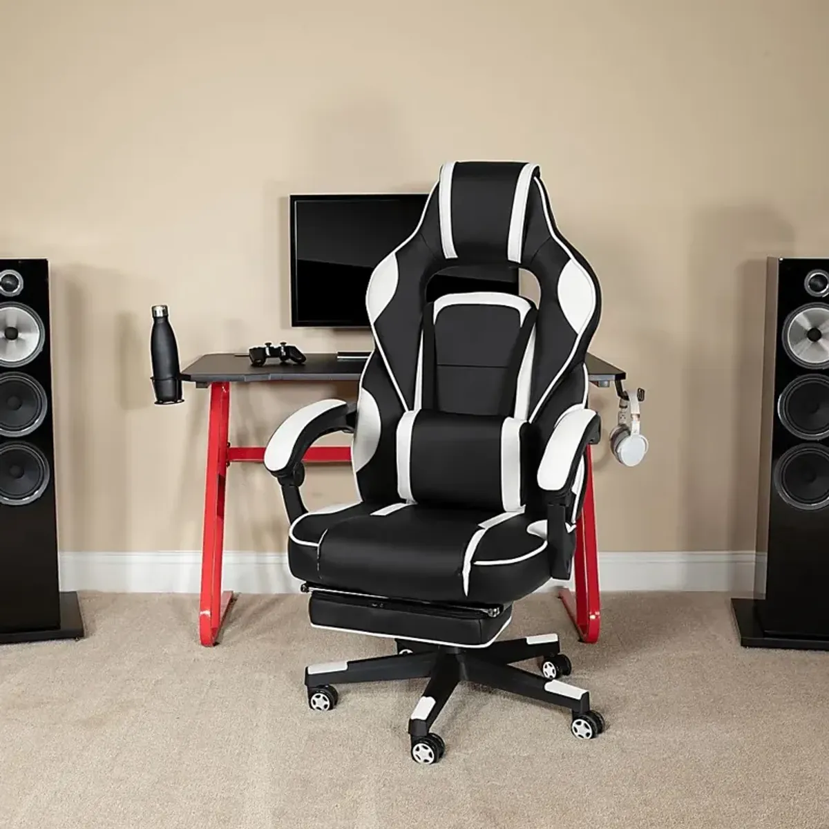 Exfor White Ergonomic PC Gaming Chair with Footrest