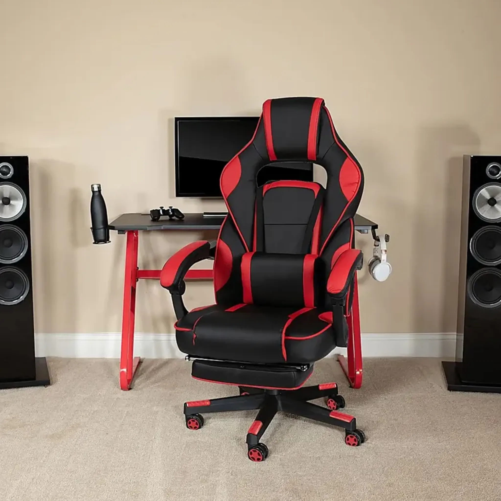 Exfor Red Ergonomic Pc Gaming Chair With Footrest Rooms To Go ...