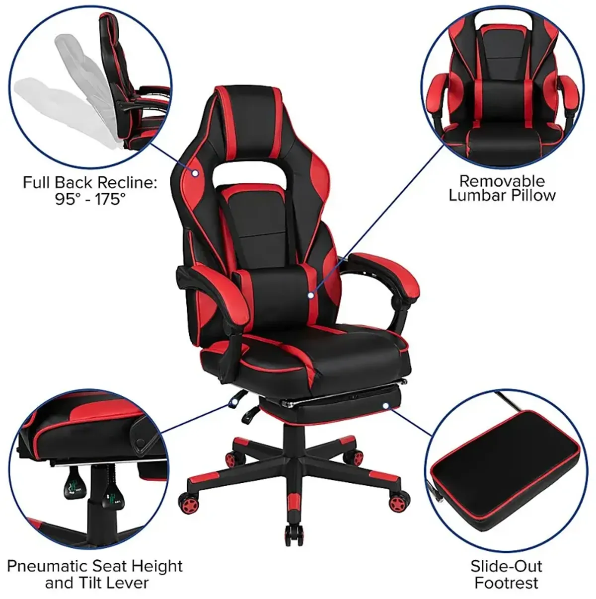 Exfor Red Ergonomic PC Gaming Chair with Footrest