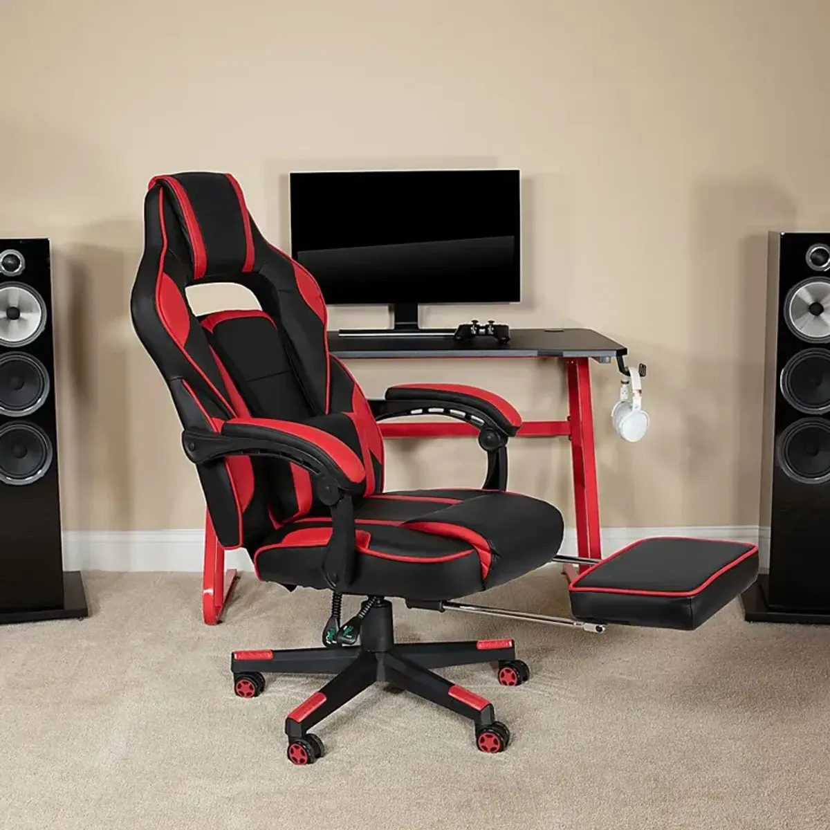 Exfor Red Ergonomic PC Gaming Chair with Footrest