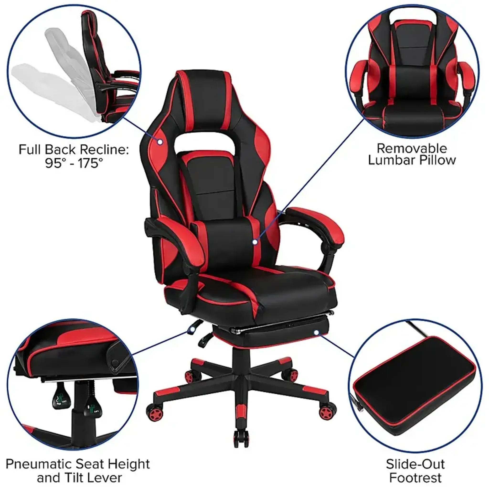 Exfor Red Ergonomic Pc Gaming Chair With Footrest Rooms To Go ...