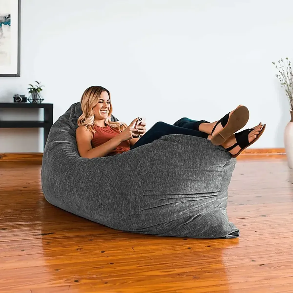 Kids Kimmy Gray Large Bean Bag Cahir and Floor Pillow