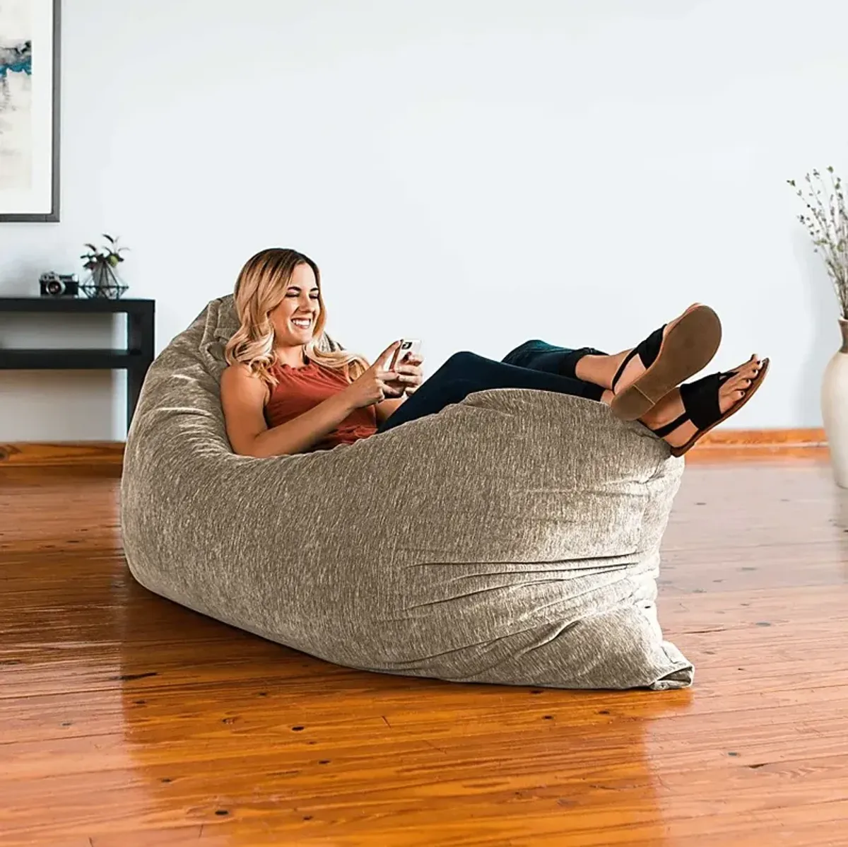 Kids Kimmy Beige Large Bean Bag Chair and Floor Pillow