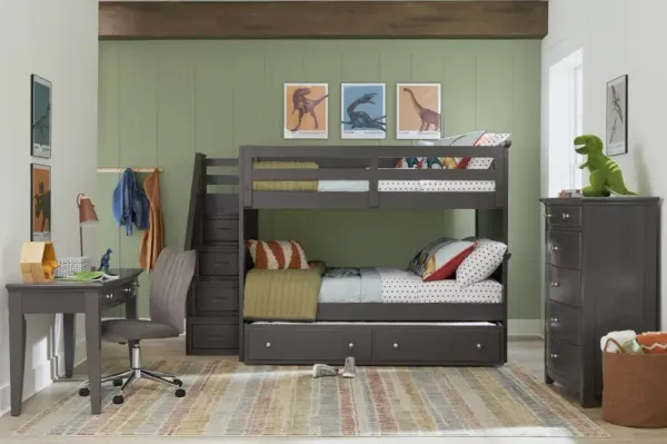 Kids Santa Cruz Gray Full/Full Step Bunk Bedroom
