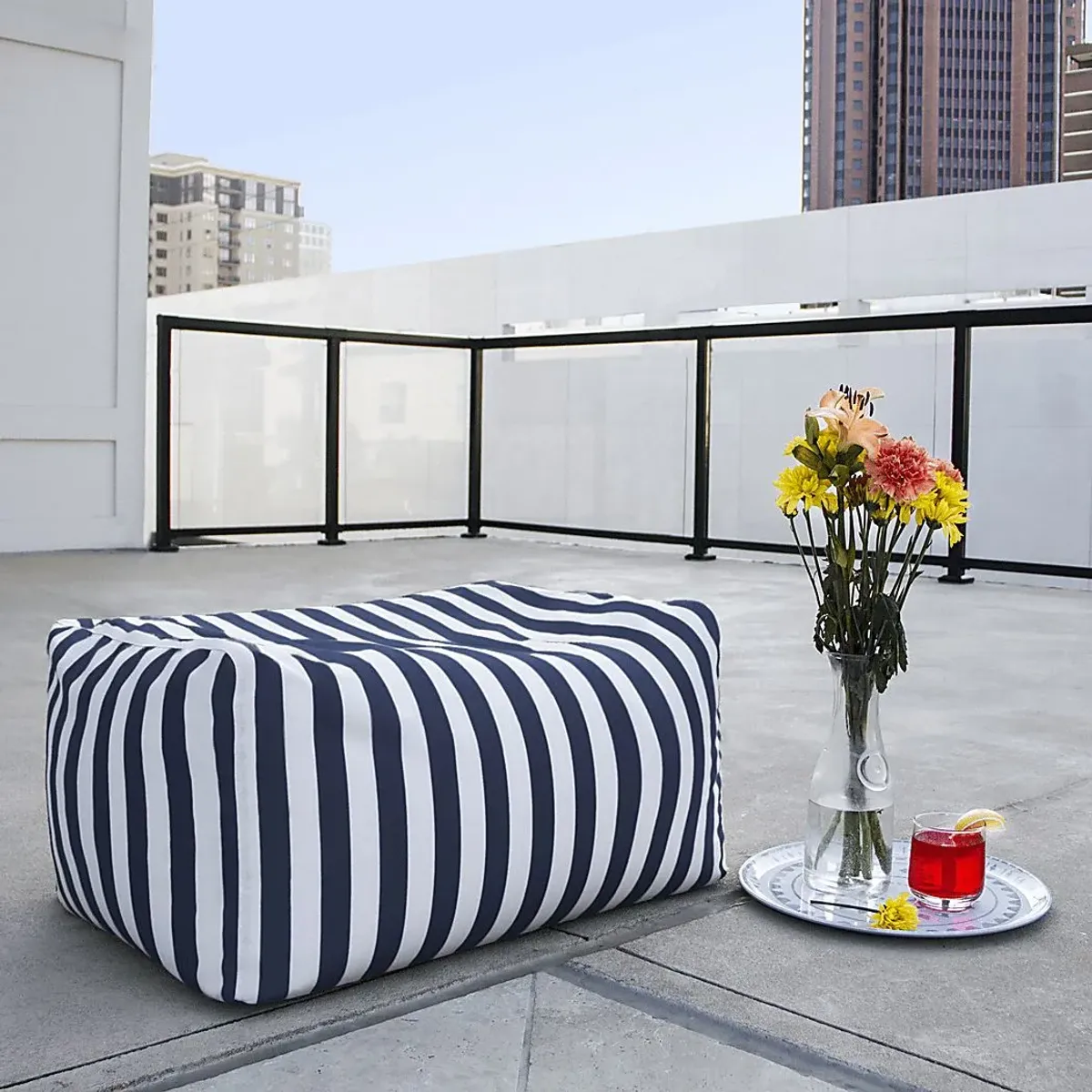 Kids Chatty Garden Navy/White Indoor/Outdoor Ottoman