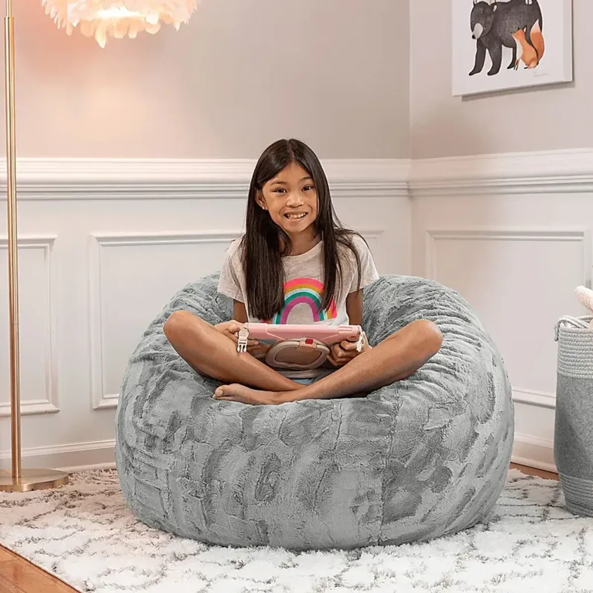 Kids Cushy Cloud Gray Bean Bag Chair