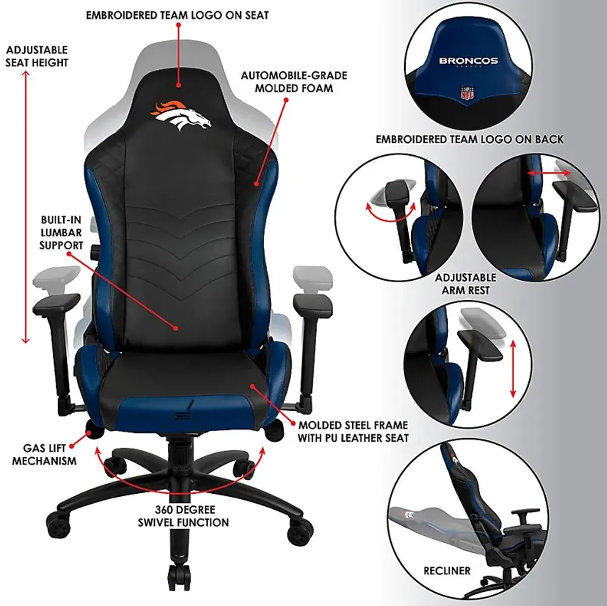 Roguelike NFL Denver Broncos Blue Gaming Chair