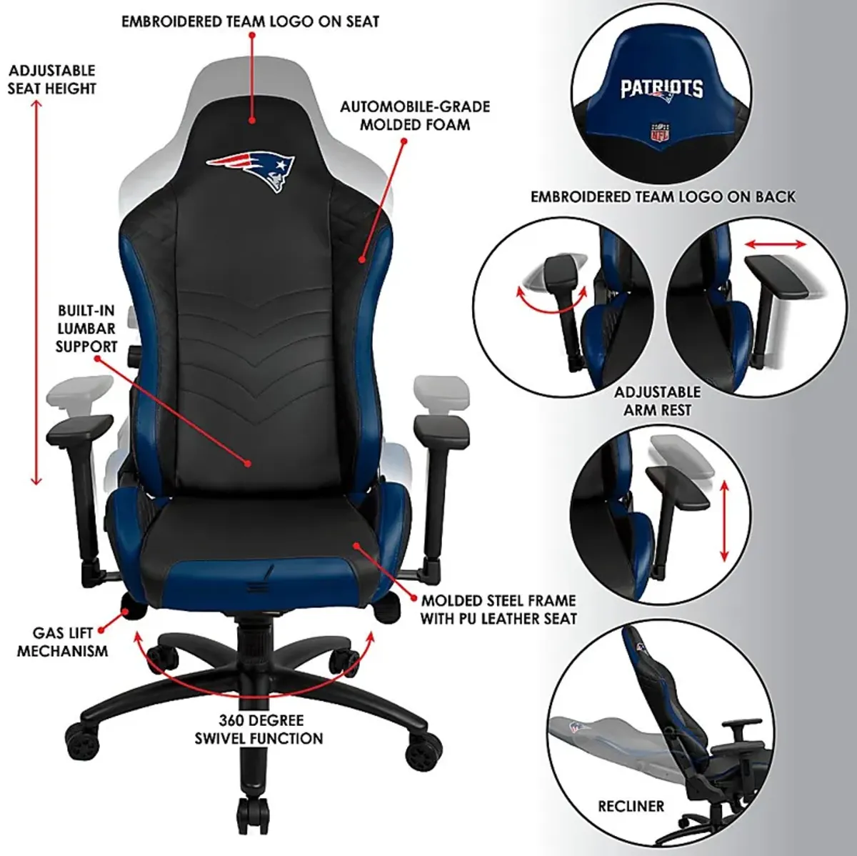 Roguelike NFL New England Patriots Blue Gaming Chair