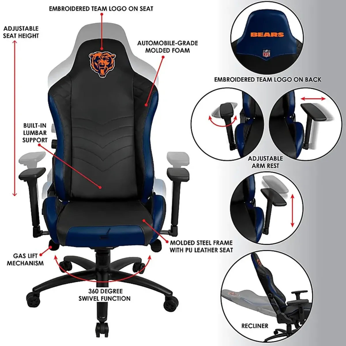 Roguelike NFL Chicago Bears Blue Gaming Chair