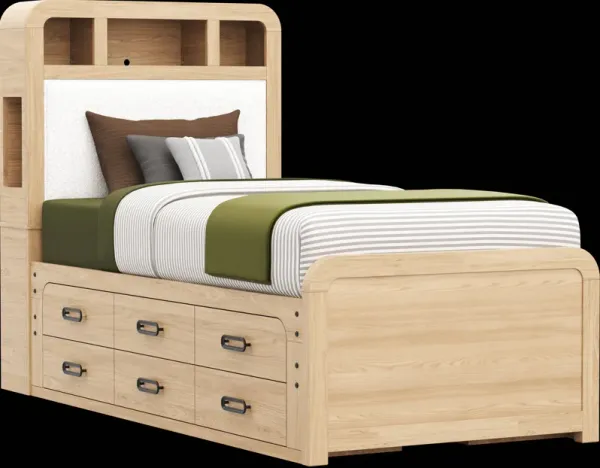 Kids Hidden Hills Light Oak Twin Bookcase Bed with 2 Storage Side Rails