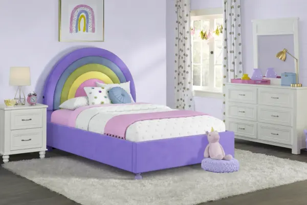 Kids Cottage Colors White Bedroom with Rainbow Joy Purple Twin Bed