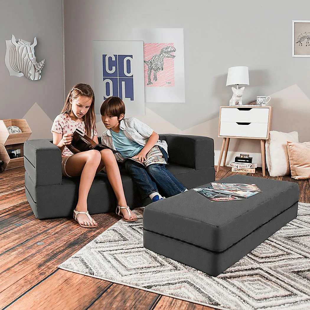 Kids Cubex Gray Convertible Sofa and Ottoman